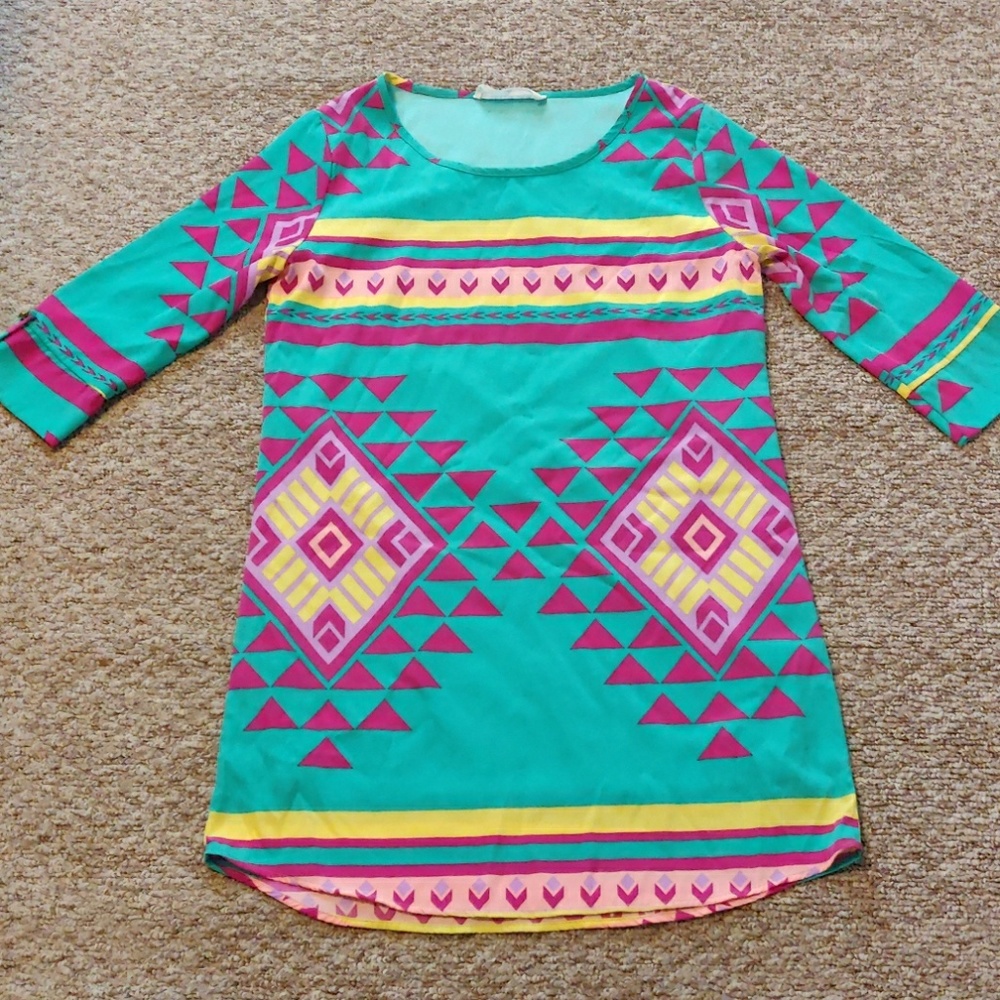 Peach Love Cream tropical Aztec dress